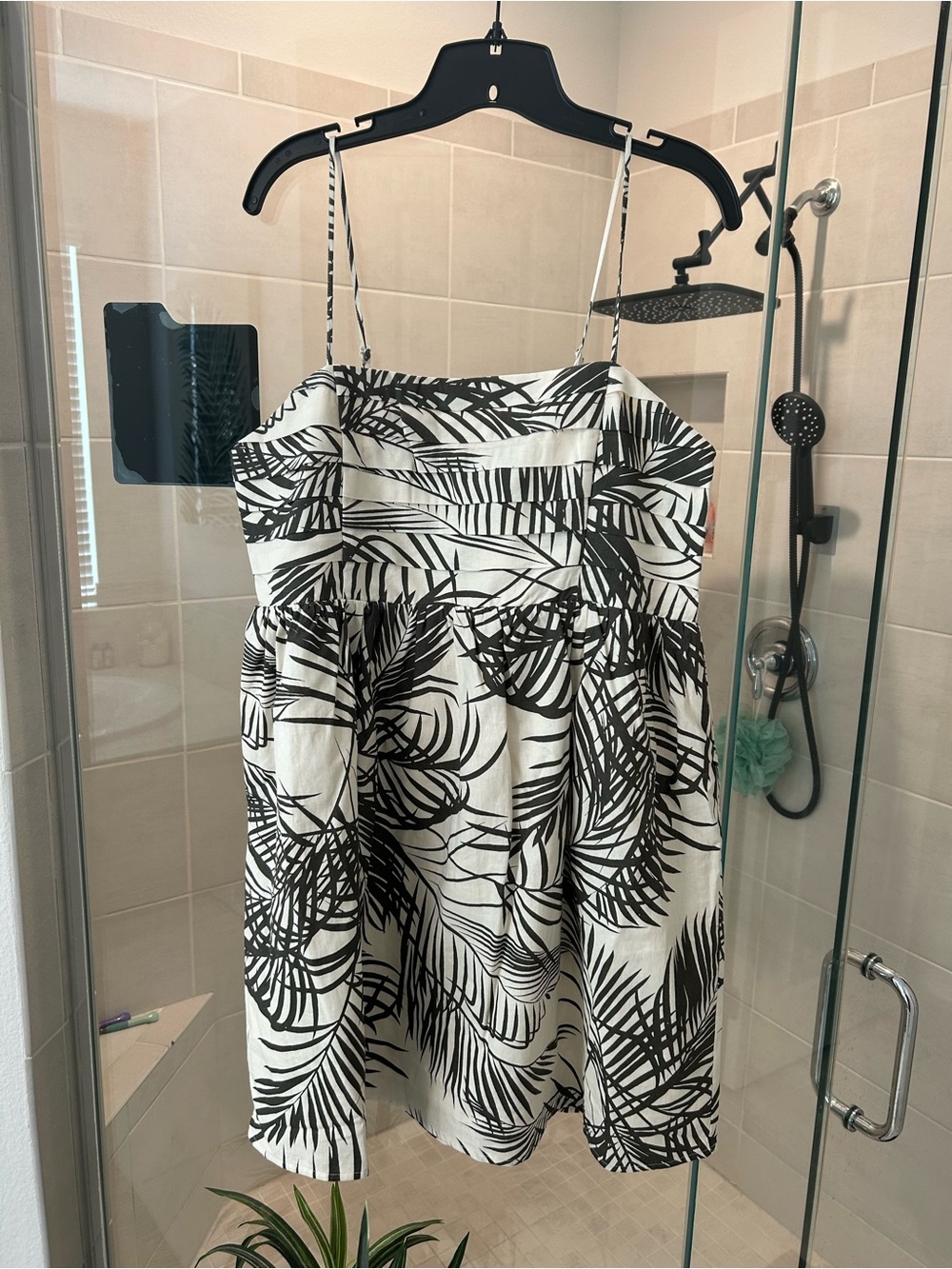 Express Black & White Palm-Print Mini Dress